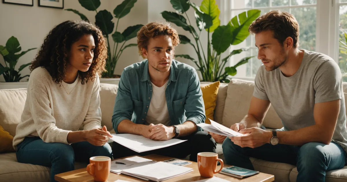 A group of three people looking at a property together