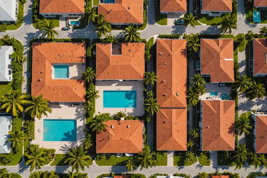 A multi-family residential property in Miami with a courtyard and lush tropical landscaping
